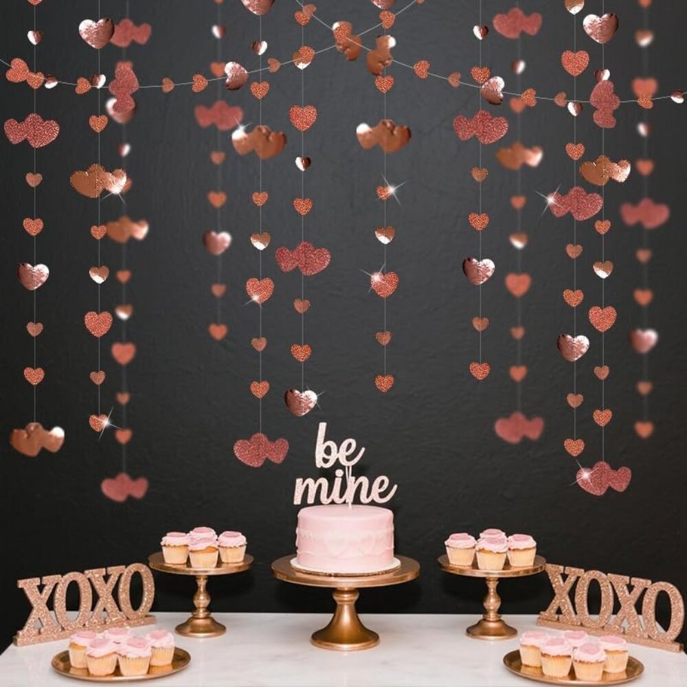 Valentines Day Party Decorations Rose Gold Heart Garland Hanging Paper Love Hear - Picture 6 of 6